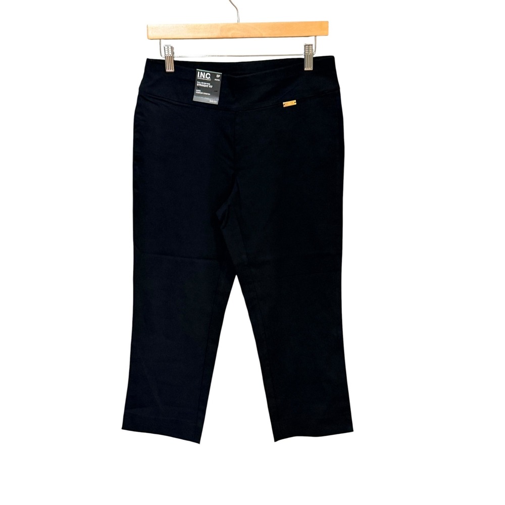 INC International Concepts Black Pull On Capri Pants Straight Fit 8P Petite NEW